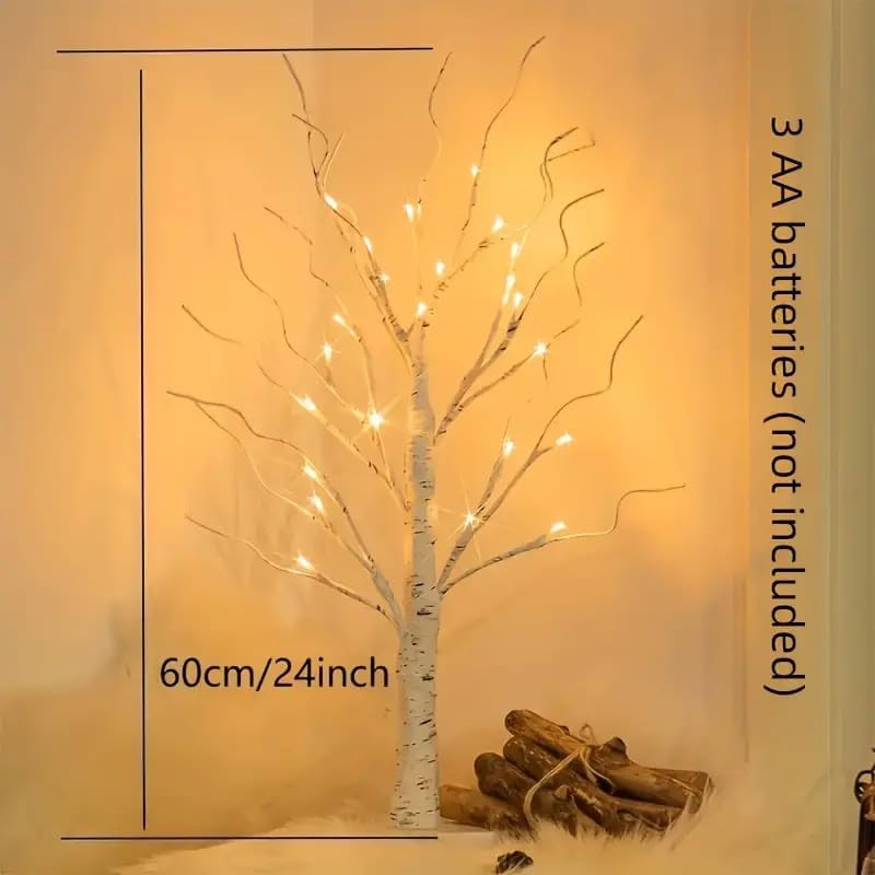 PEIDUO Artificial Tree for Christmas Decorations, 2FT Birch Tree with LED Lights