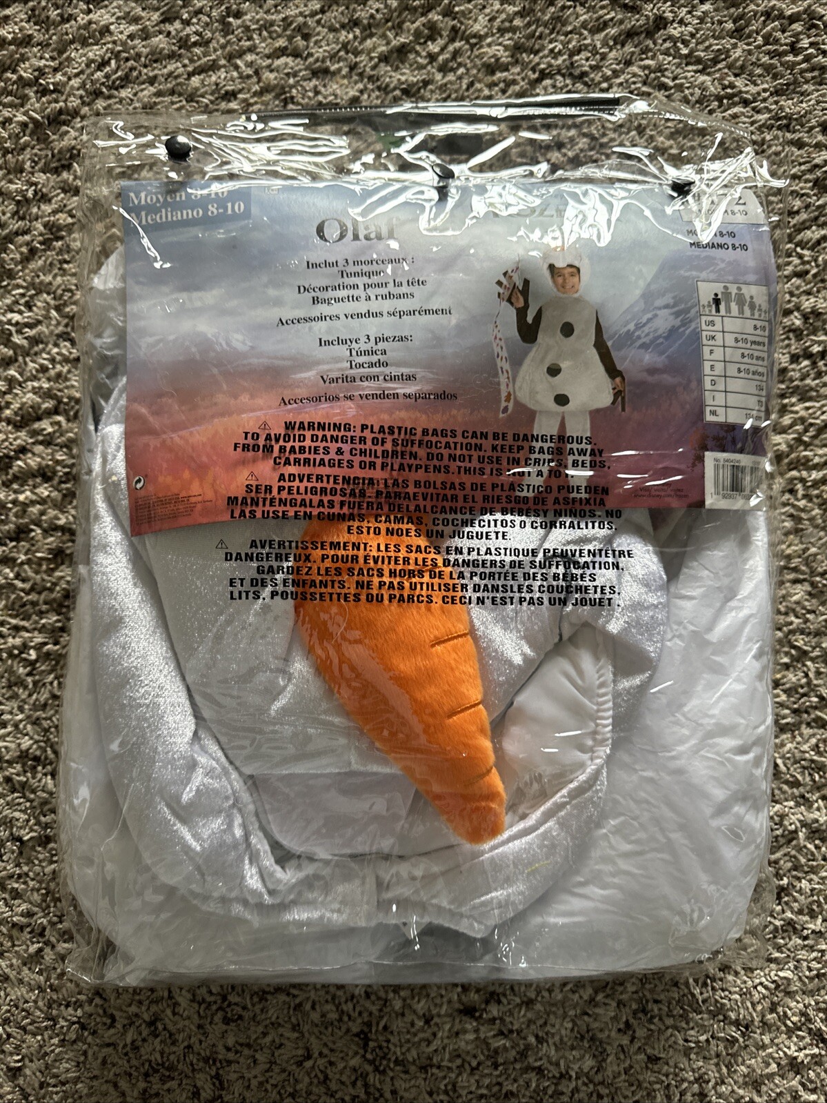 Disney's Frozen 2 Olaf Halloween Costume, Size Medium Ages 8-10 New