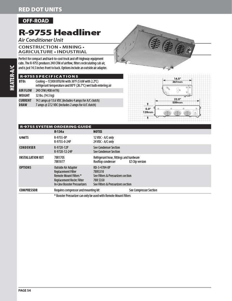 Red Dot AC Evaporator Unit 12v Ceiling Mount R-9755-0P