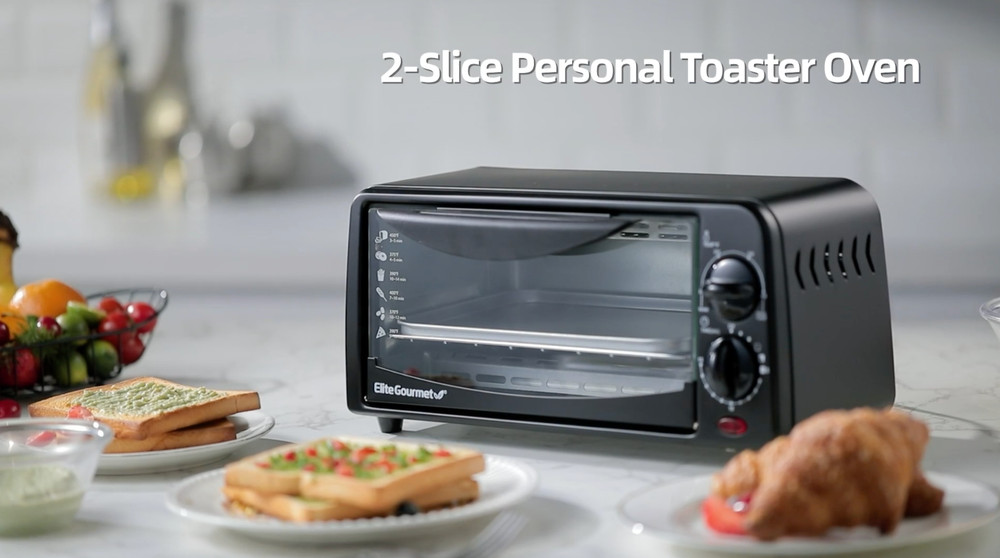 Compact 2-Slice Toaster Oven with Timer & Adjustable Temp - Bake, Broil, Toast