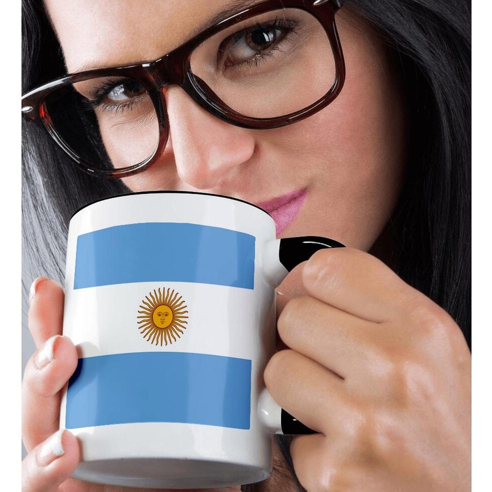 3dRose Argentinian Flag Mug, 11 oz, Black