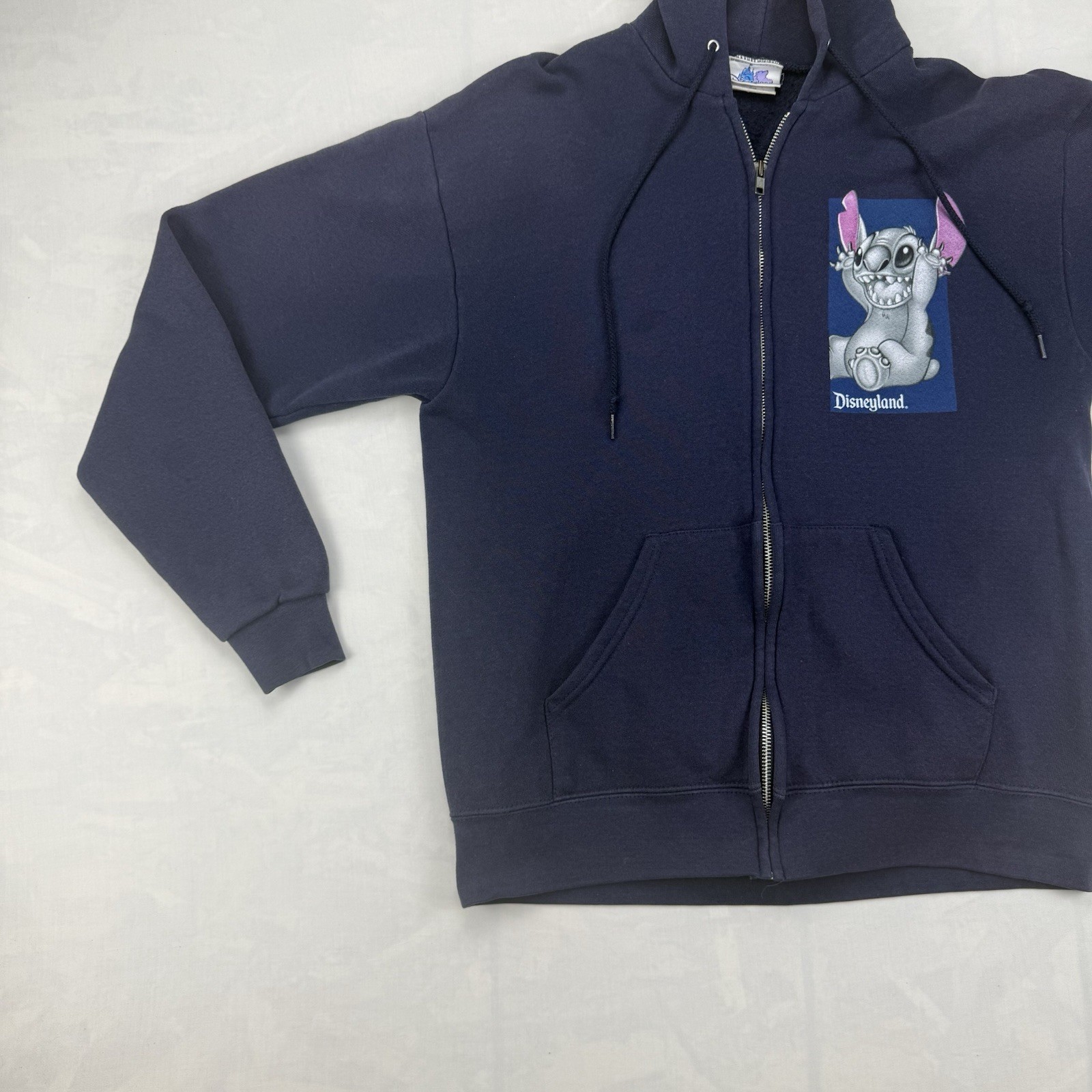 Y2K Disneyland Stitch Zip Hoodie Navy Blue Full Zip Disney Resort