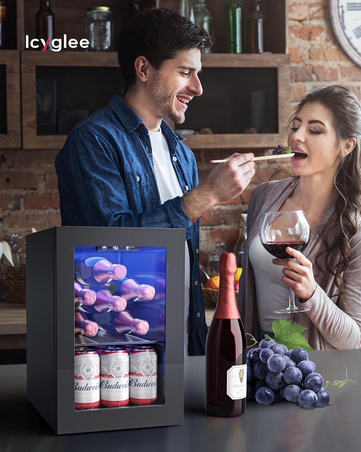 6 Bottles and 6 Cans Compact Beverage Refrigerator, Freestanding Mini Fridge wit