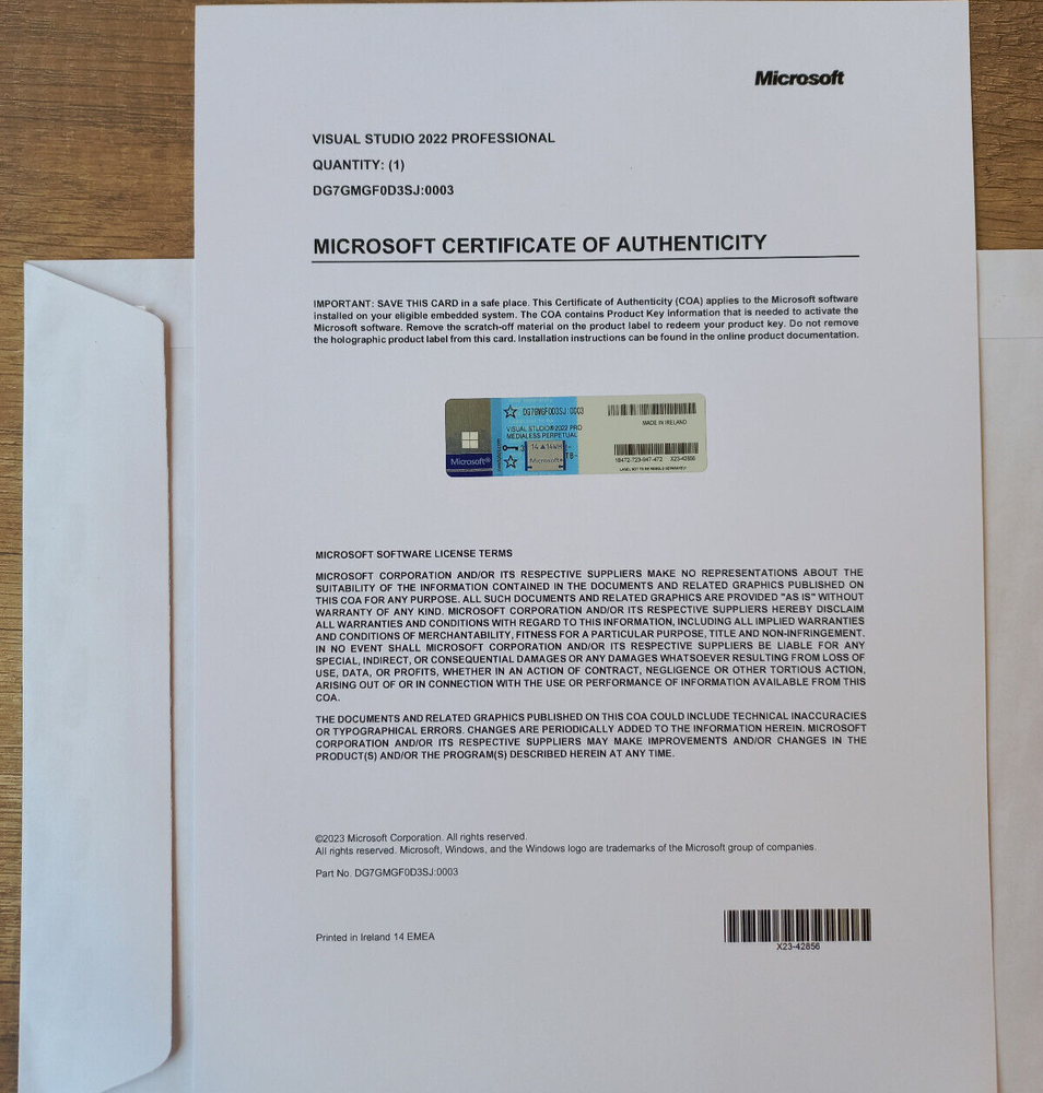 Microsoft Visual Studio 2022 Professional CoA AUTHENTIC License DG7GMGF0D3SJ
