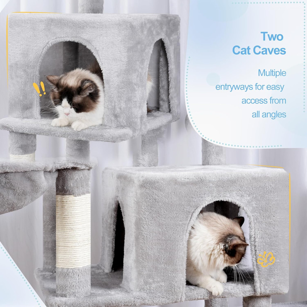Cat Tree Tower, Scratching Posts with a Extended Part, Wide Platforms, Cozy Cond