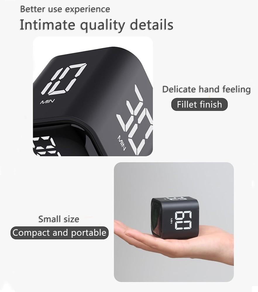 Digital Cube Pomodoro Timer Desk Rechargeable Productivity Timer Black