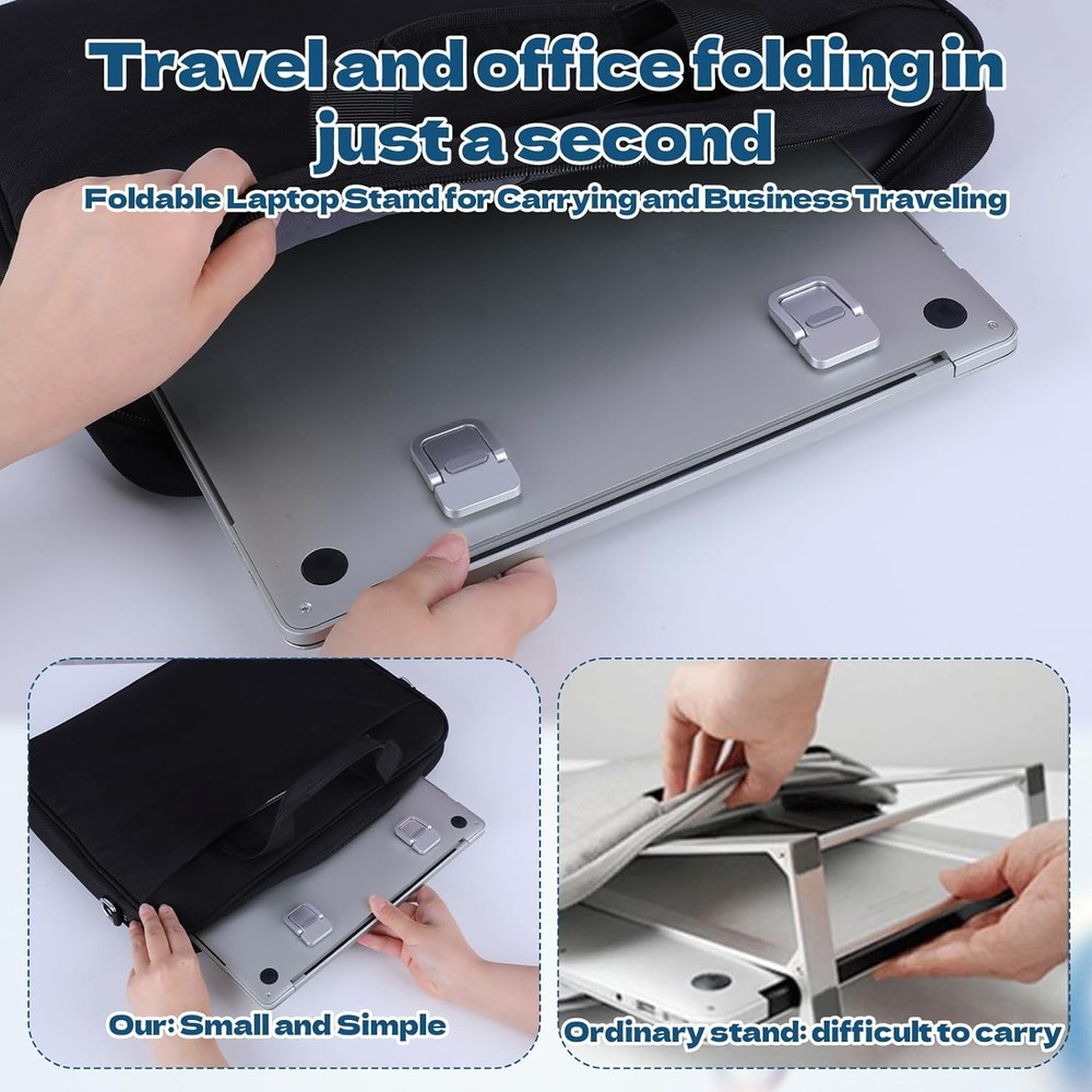 2PCS Foldable Mini Laptop & Keyboard Stand, Portable Desk Riser, Silver