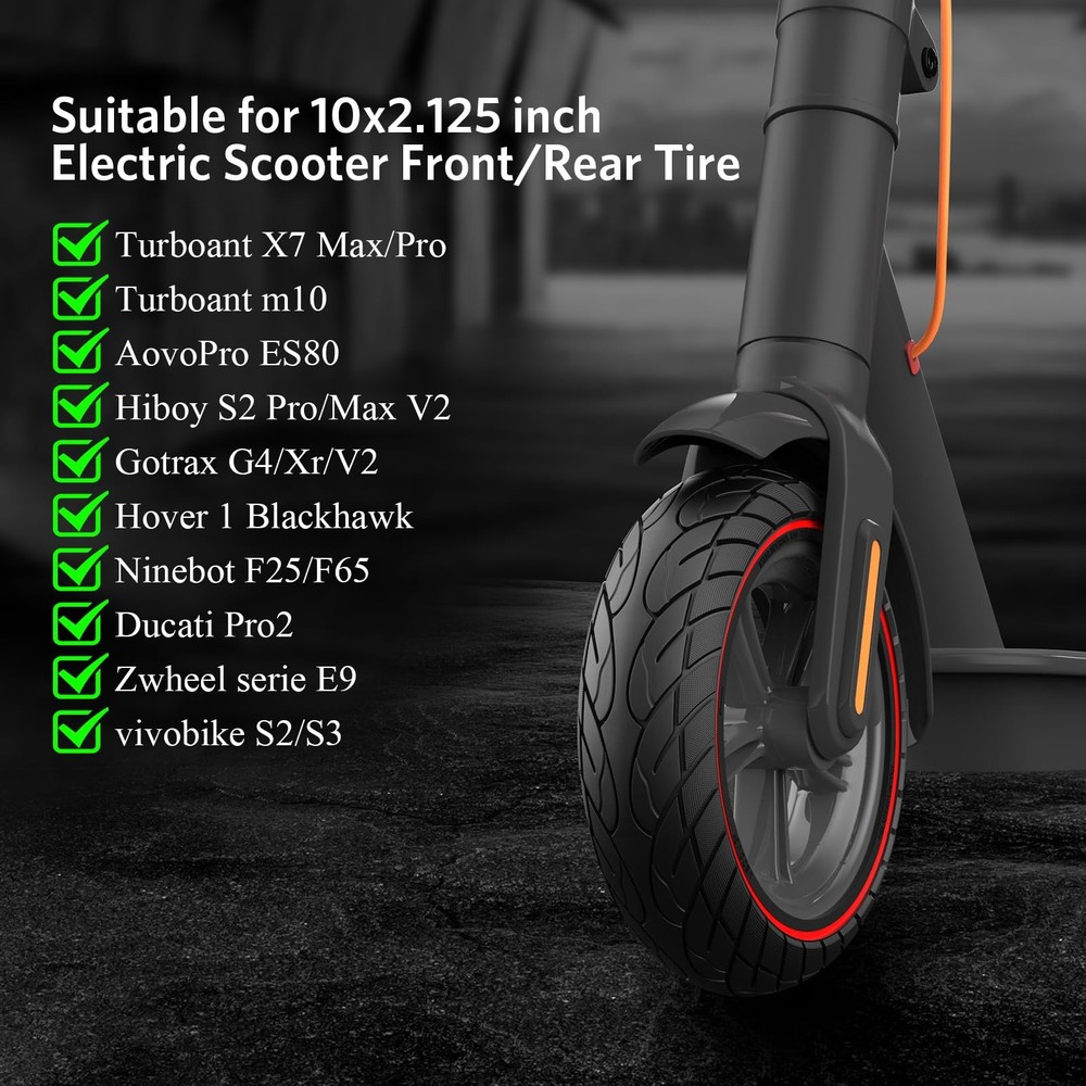 Cooryda 10x2.125 Solid Scooter Tire 2-Pack for Gotrax Ninebot - Puncture Proof