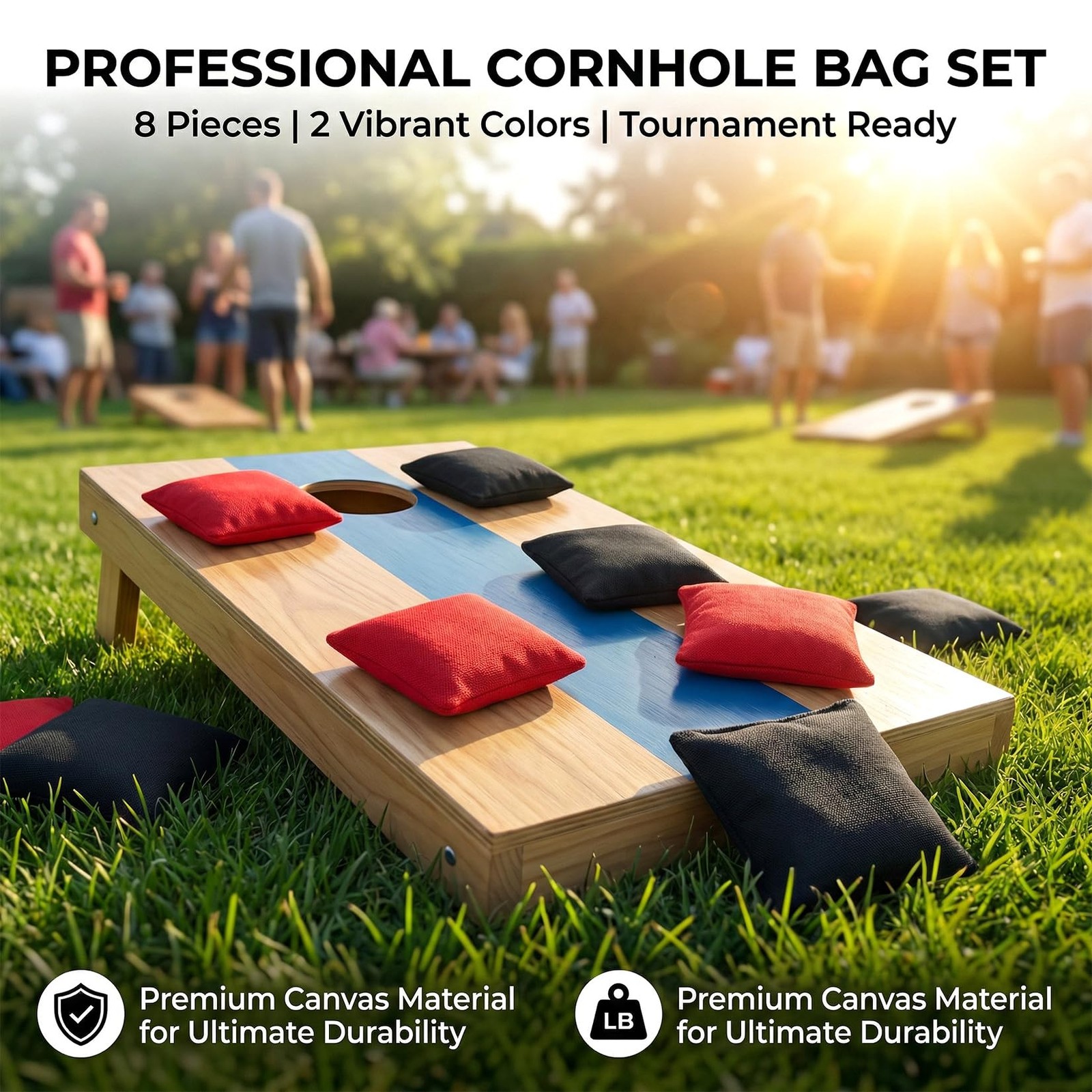 8 PCS Cornhole Bags - Bean Bags for Cornhole, 4 Black and 4 Red, Each Weighs ...