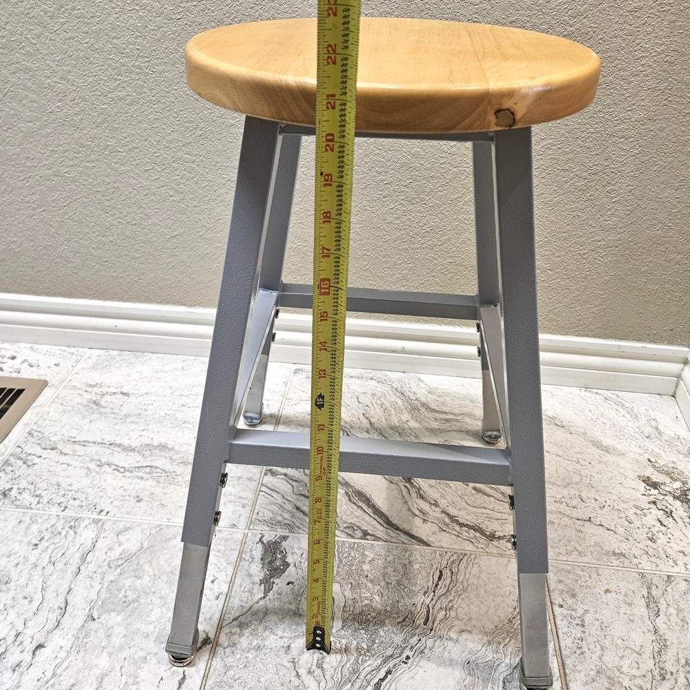 Science Lab Stool, Solid Wood Seat & Steel Frame Adjustable, Gray