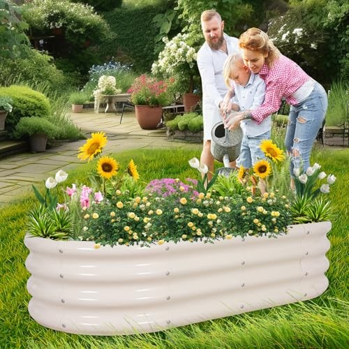 Galvanized Raised Garden Bed- Planter Garden Boxes 4×2×1ft（2pcs） White