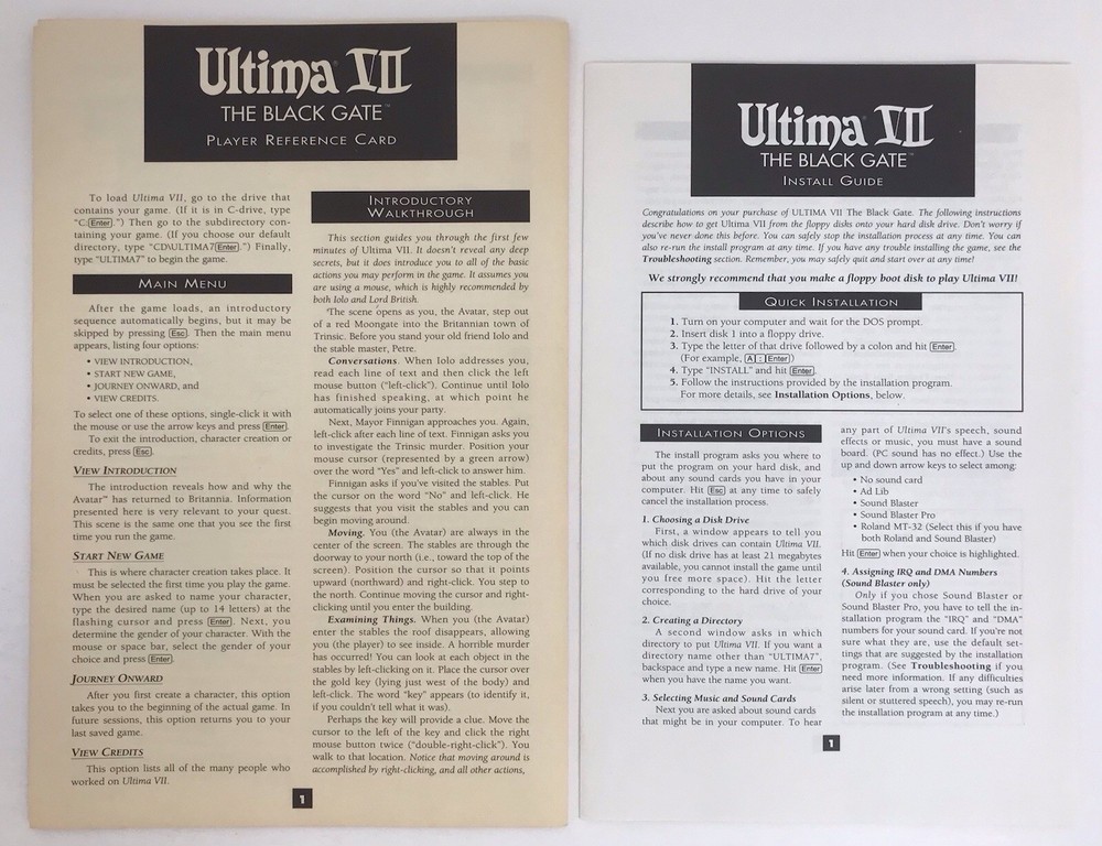 Ultima VII The Black Gate Install Guide and Player Reference Guide
