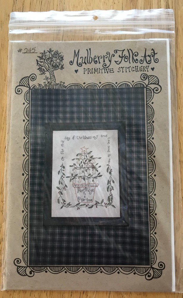 Partridge in a Pear Tree - Mulberry Folk Art Primitive Stitchery Pattern #245