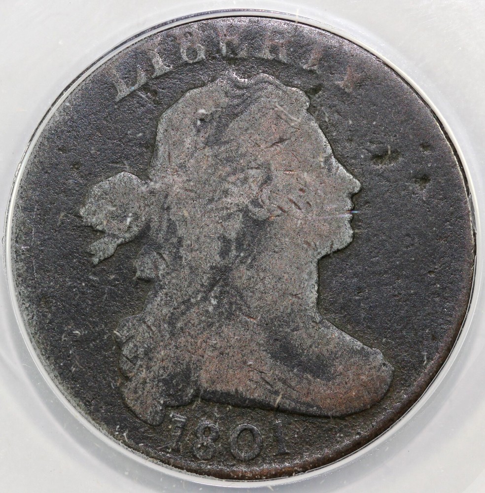 1801 1c S-219 Three Errors Draped Bust Large Cent ANACS Good 4