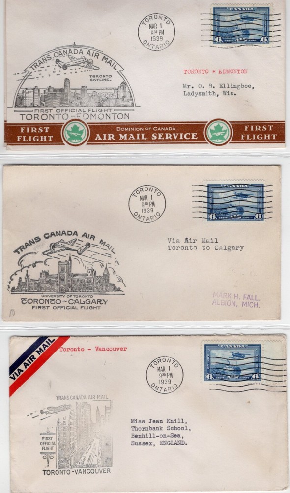 1939 Trans Canada Air Mail First Flights, 41 Covers, Complete Set, All Cities