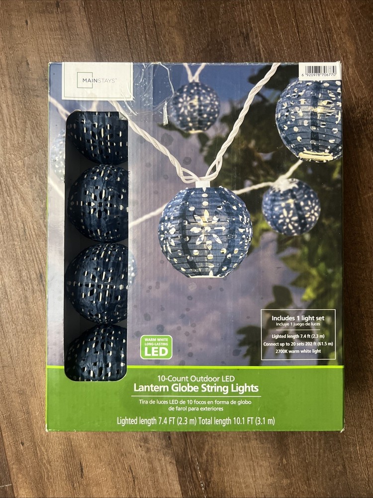 Mainstays 10 Count Outdoor LED Lantern Globe String Lights Blue