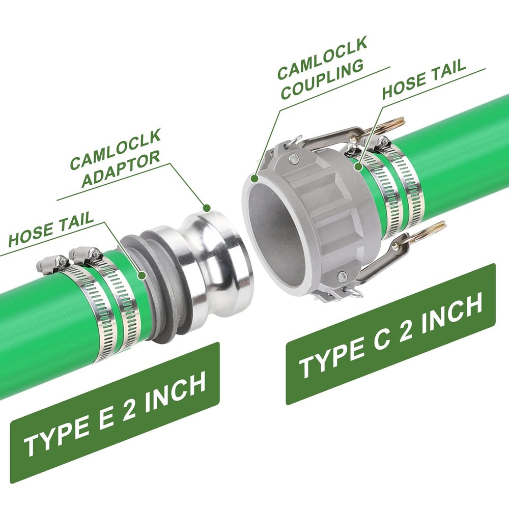 2 Inch Type C & E Aluminum Camlock Fitting Kit Hose Shank Coupling Clamp