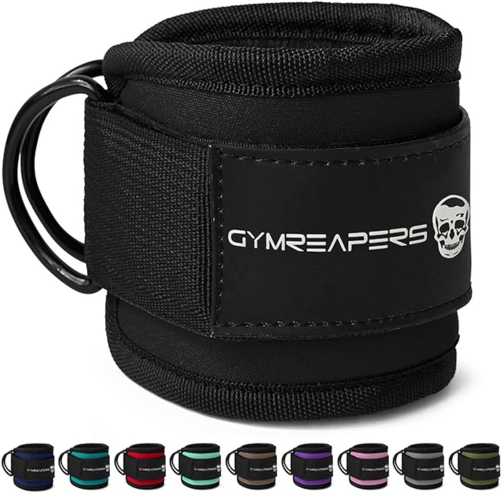 Gymreapers Ankle Straps (Pair) For Cable Machine Kickbacks, Single, Black