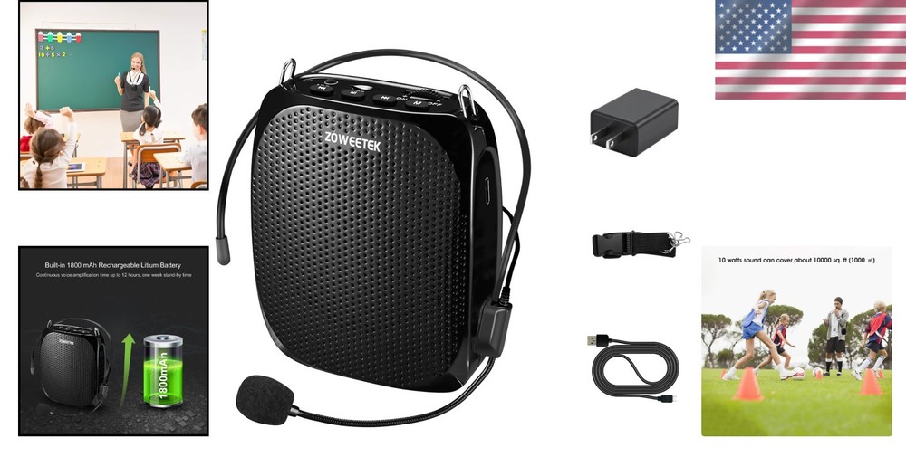 Portable Voice Amplifier with Wired Microphone Headset