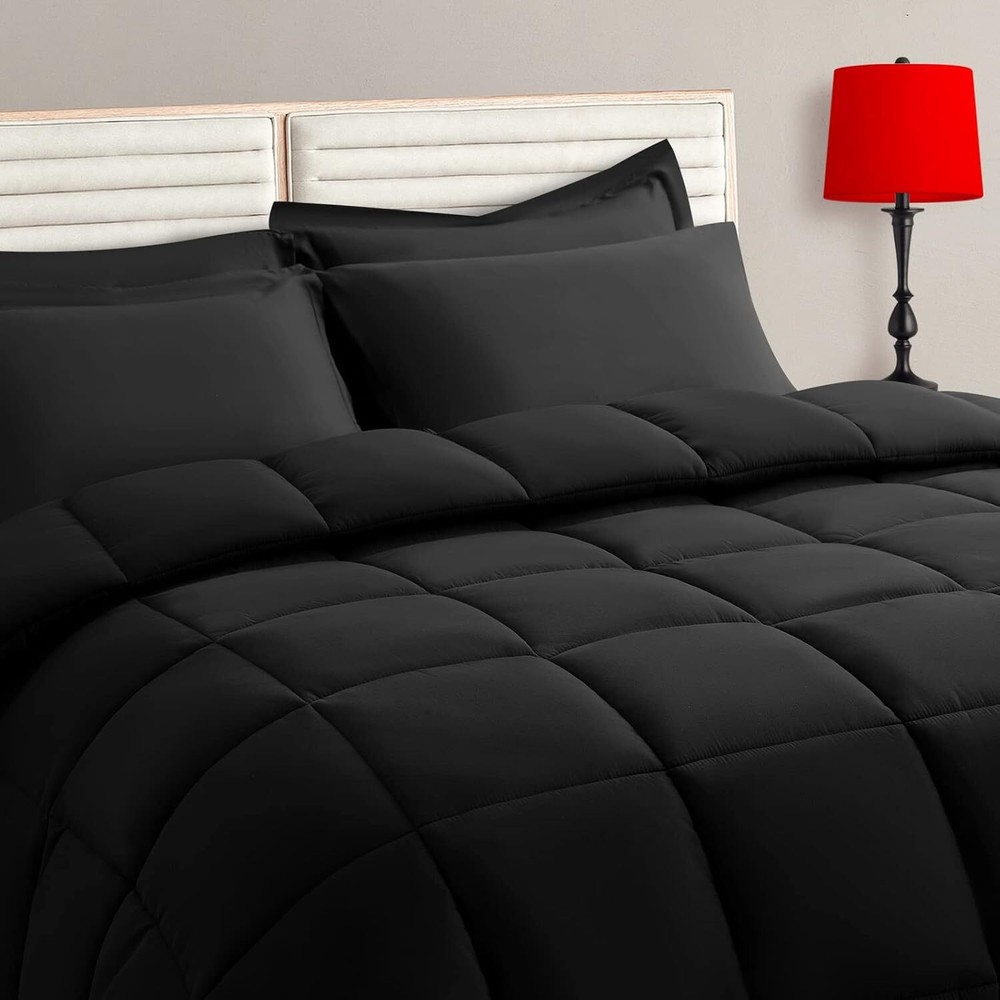 Queen Size Comforter Set - 7 Piece, Bedding Set, Black
