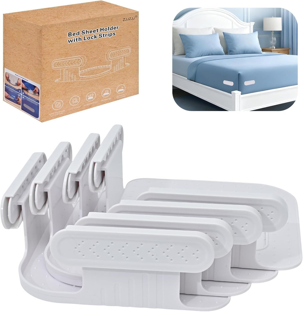 Durable Bed Sheet Holders for Corners - 4 Pack White Sheet Clips