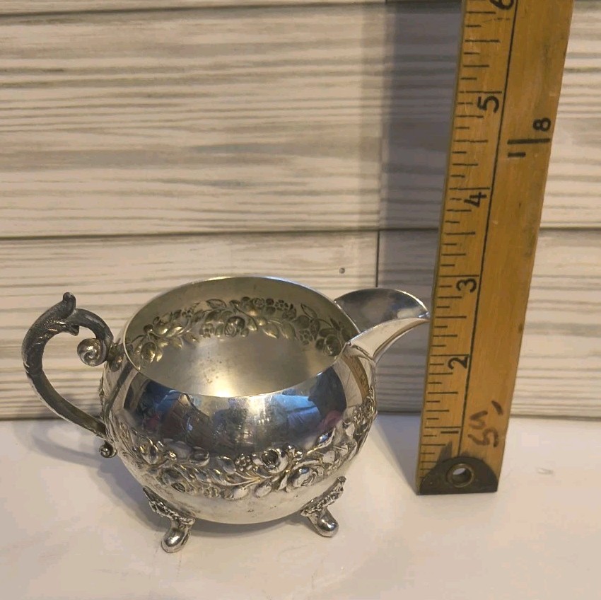 Silver Roses Footed Cream Pitcher with Handle