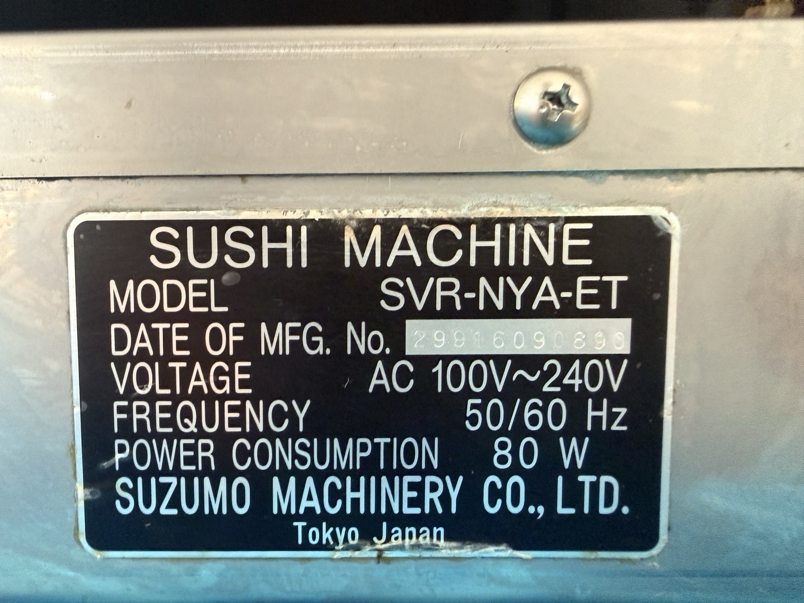 SUZUMO SVR-NYA-ET SUSHI SHEET RICE MAKING MACHINE W/ BRAND NEW HOPPER & Cover