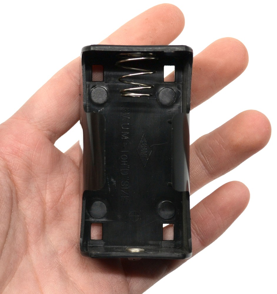Single Cell 'D' Sized Battery Holder, Curved Sides, Premium Plastic - Eisco Labs