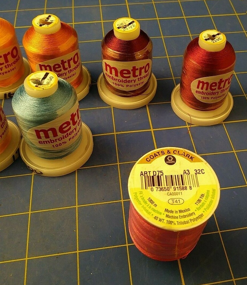 LOT 12 METRO Embroidery Thread 100% Polyester solid colors and one Coast & Clark