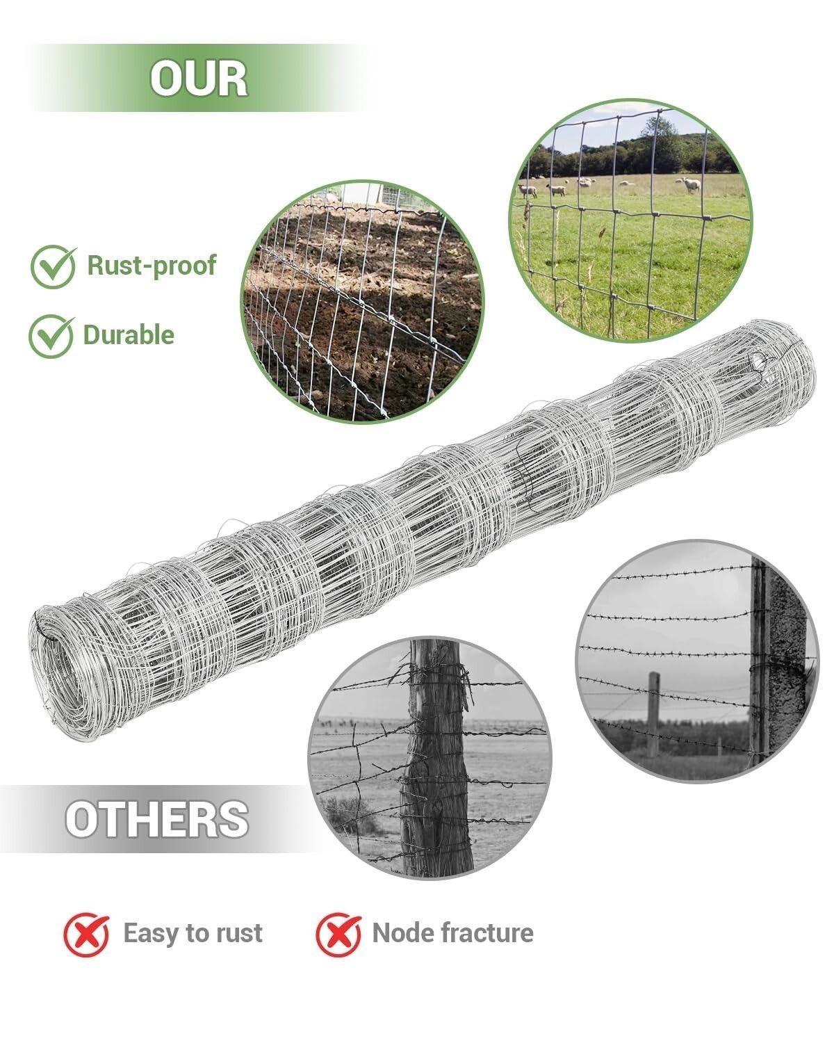 Farm Fence 6 x 328Ft Heavy Duty Galvanized Cattle Fence Animals Protection NEW