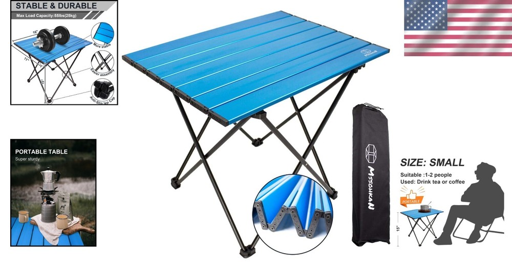 Blue Lightweight Portable Camping Table - Easy Assembly & Multipurpose Use