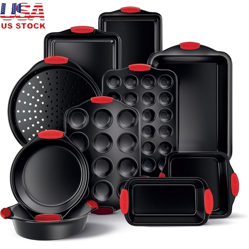 Stackable Non Stick Bakeware Set Heavy Duty Silicone Handles Nesting Baking Pans