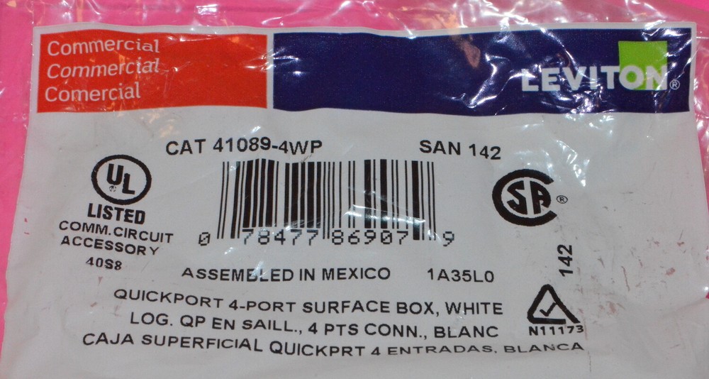 Leviton QuickPort Surface Mount Box, Plenum, 4-Port, White 41089-4WP
