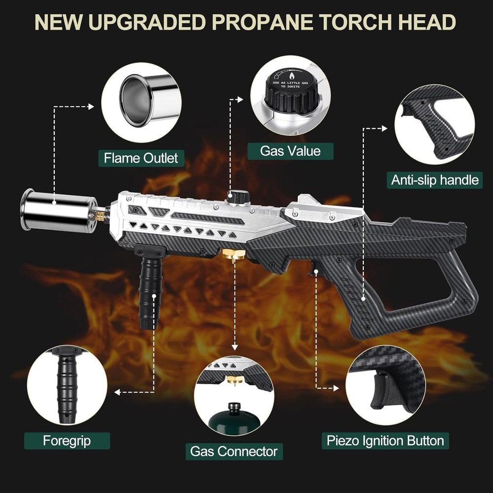 Propane Torch Head, Powerful Flame Thrower Gun, Adjustable Charcoal Lighter, ...