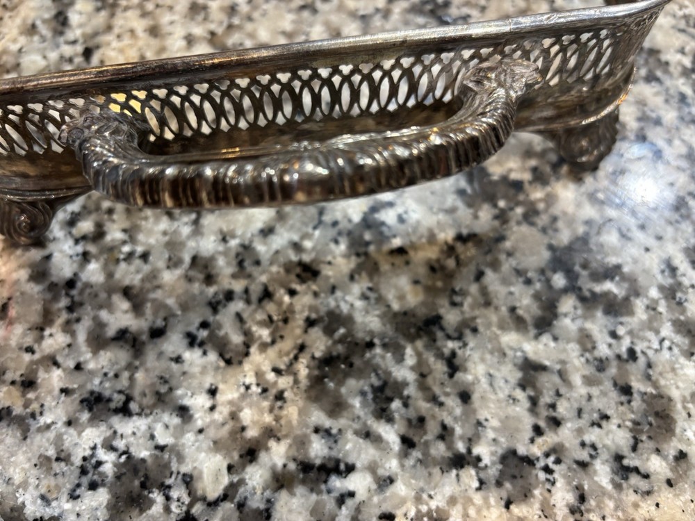 Vintage Silver Plated Footed Casserole Dish Holder 13x8.5 Inches With Handles