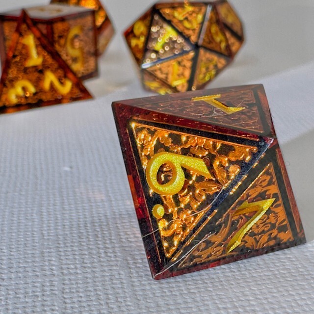 Sage's Arabesque Copper Sharp Edge Resin Polyhedral Dice Set DnD RPG TTRPG