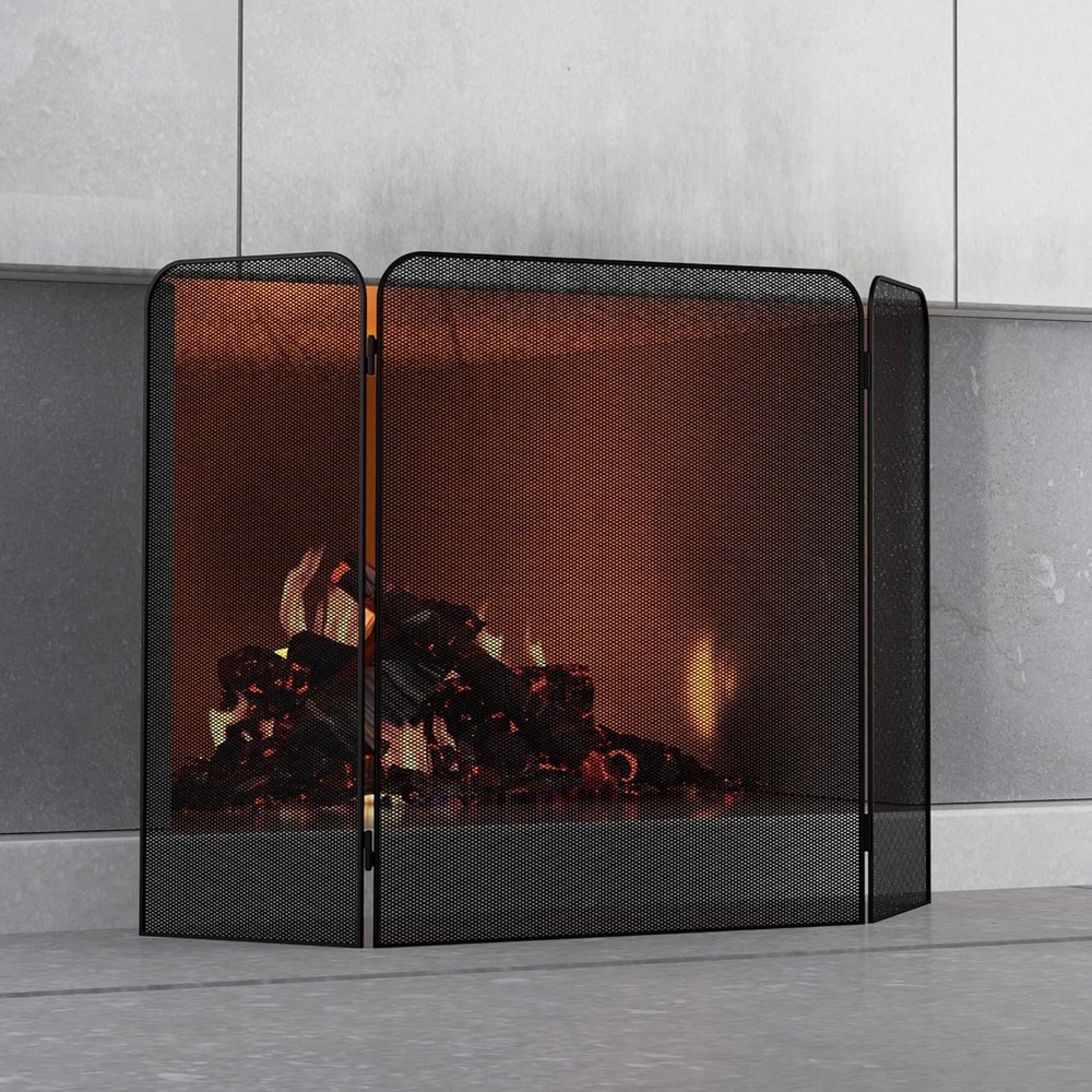 3-Panel Metal Fireplace Screen for Fireplace Fire Spark Guard Grate