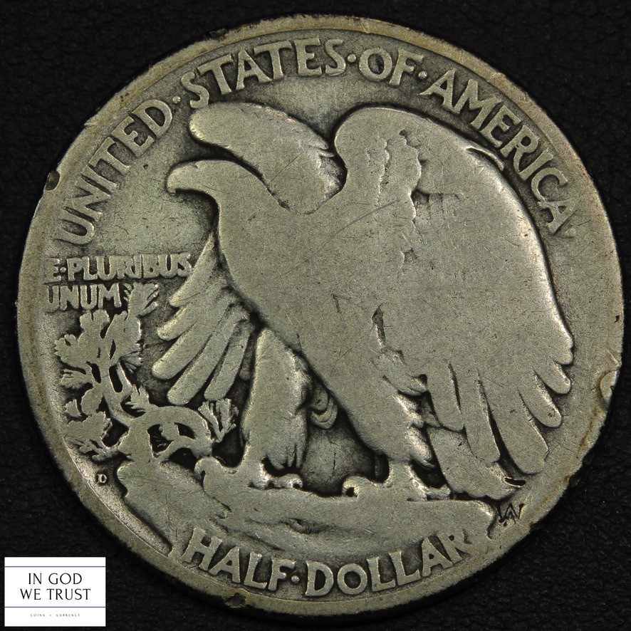 1921 D Walking Liberty Silver Half Dollar 50C