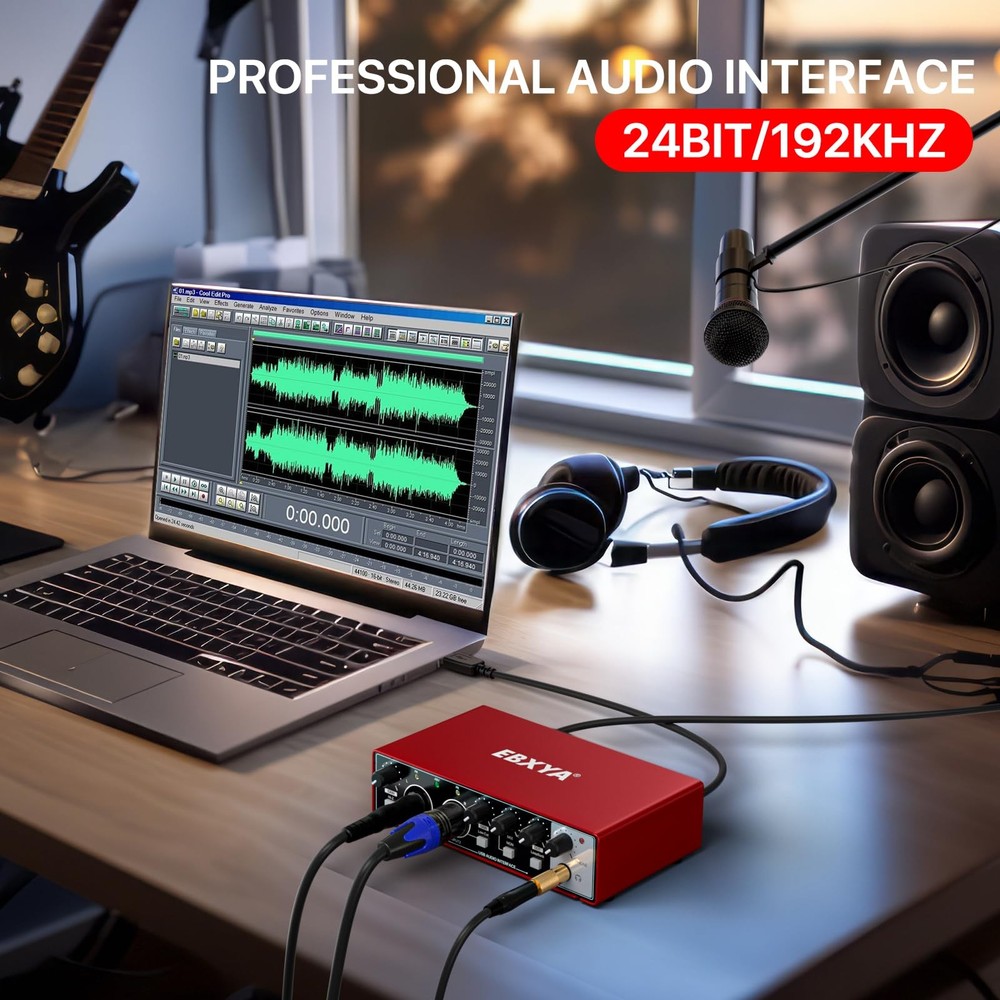 2i2 USB Audio Interface for PC Recording, 24-bit/192kHz Plug and Play USB Int...