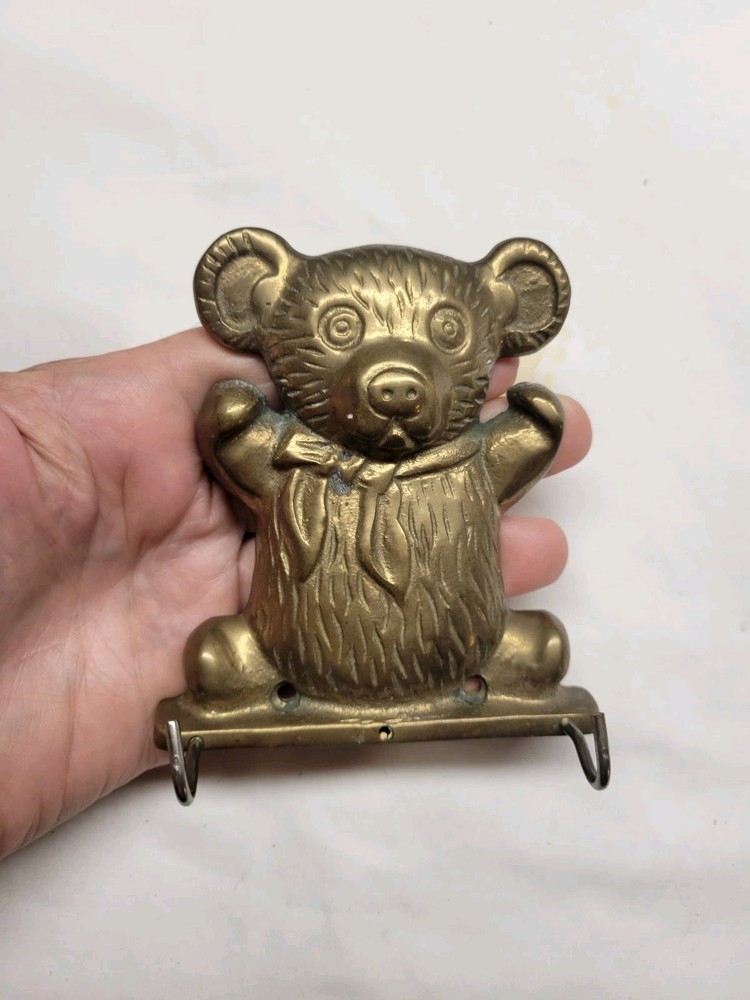 Vintage teddy bear solid brass key hanger wall decoration BEAR Nice!