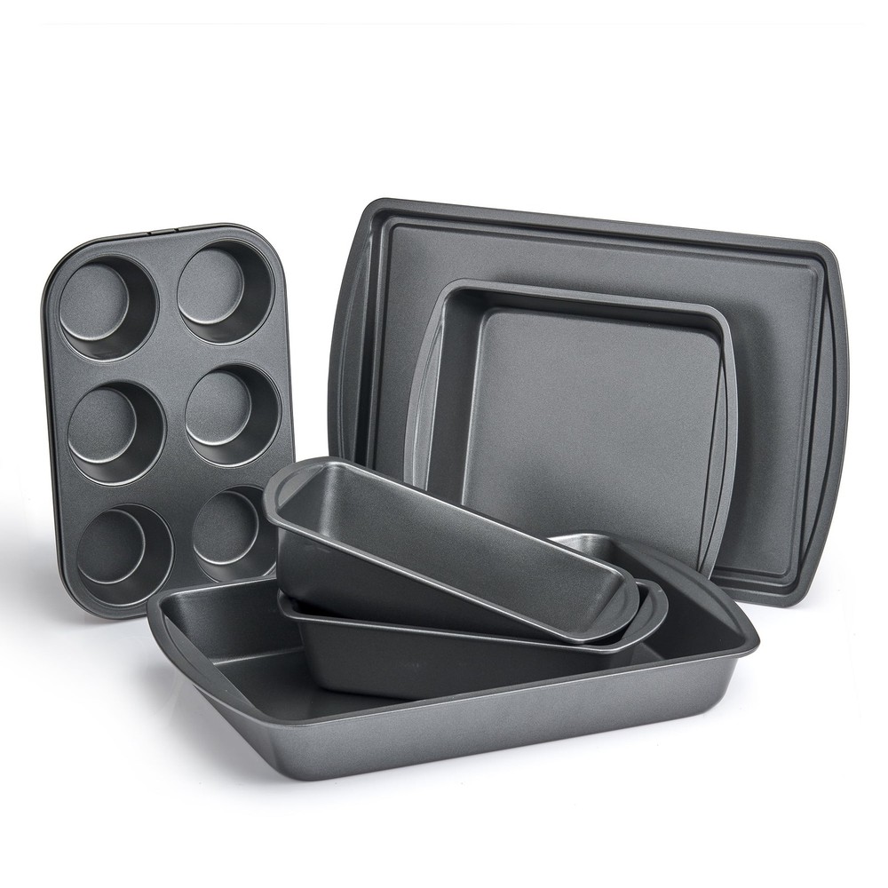 6 Piece Non-Stick Bakeware Sets, Easy for Release and Clean up, Gray