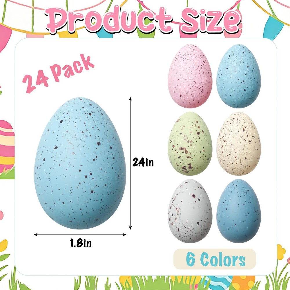24Pcs Easter Speckled Eggs, 2.4'' Plastic Easter Eggs Pastel Faux Chicken Egg...