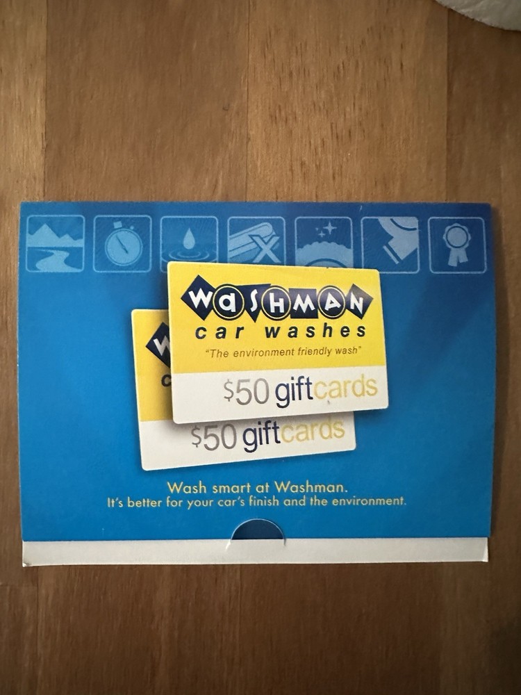 2 $50 Wash Man Gift Cards with Envelope