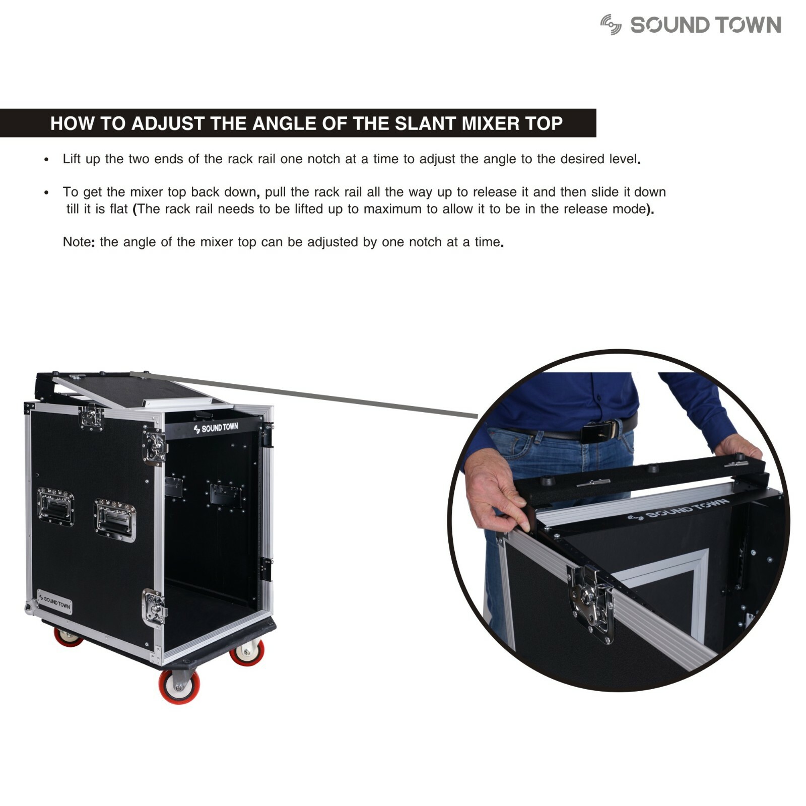 Sound Town 14U PA DJ Rack Road Case w/ 11U Slant Mixer Top, DJ Table STMR-14UWT