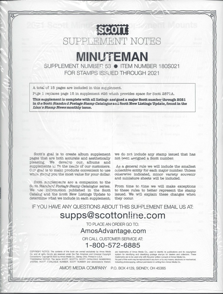 Scott Minuteman U.S. Album Supplement #53 2021 180S021