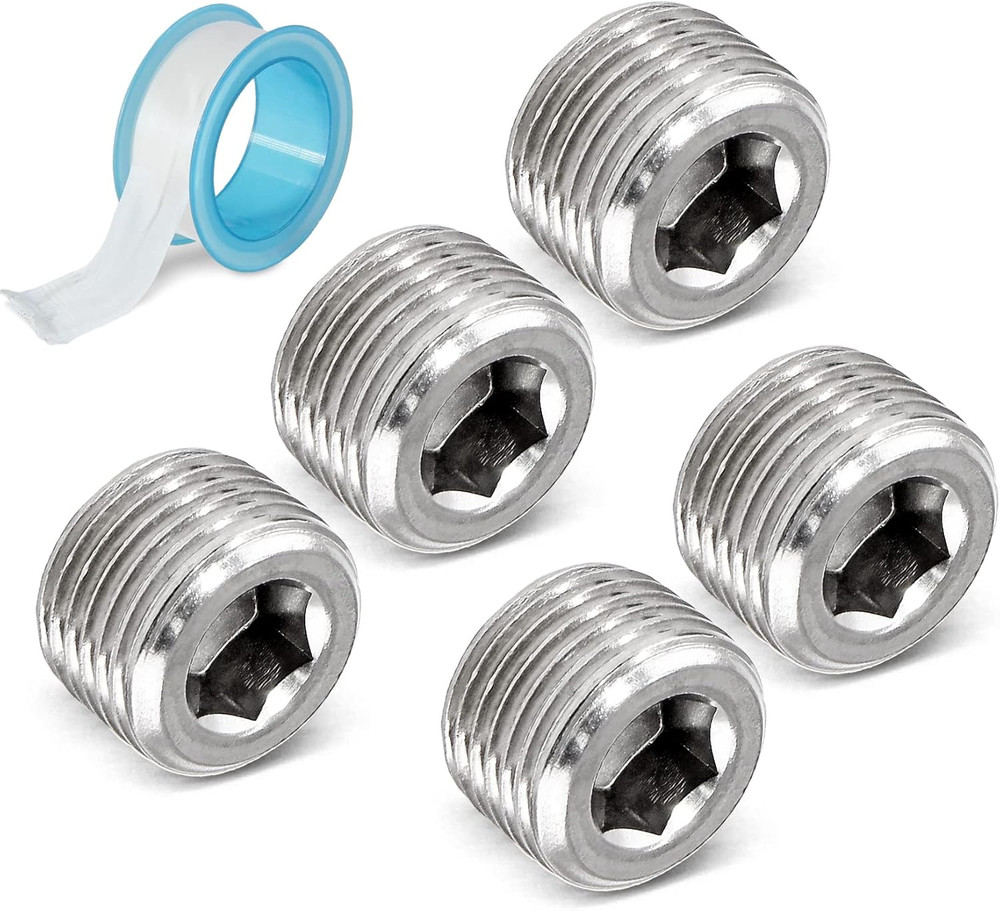 3/8" NPT Male Plug, 304 Stainless Steel Internal Hex Thread Pipe Plug Socket Kit