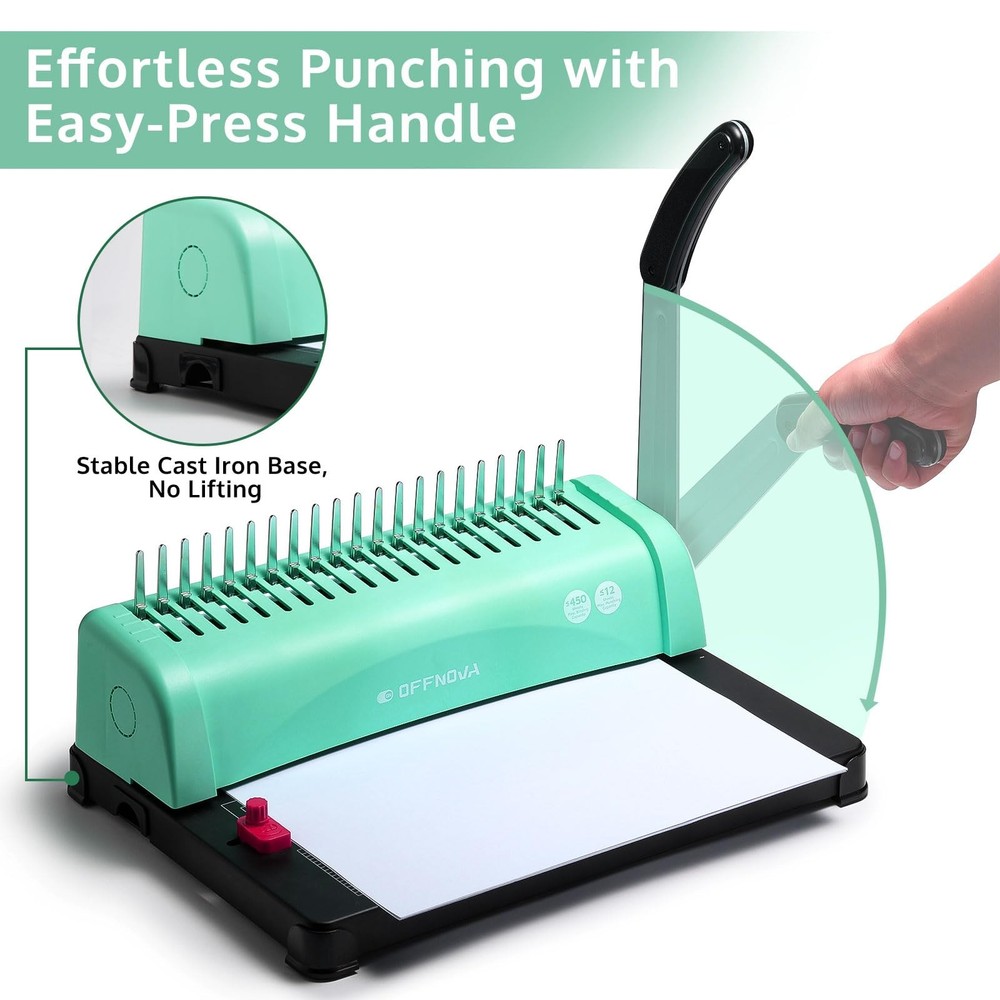 Binding Machine, 21-Hole 450 Sheets Paper Comb Punch Binder Machine for Lette...