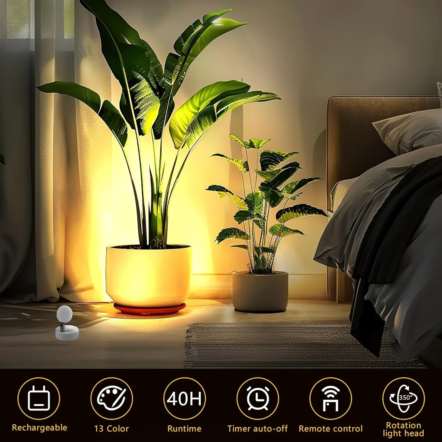 Rechargeable LED Spotlight for Indoor, Wireless RGB Spot Light with