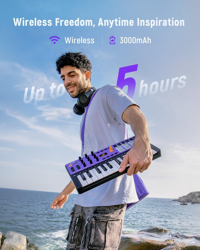 Wireless MIDI Keyboard Controller with 25 Keys, 8 Pads, and OLED Screen