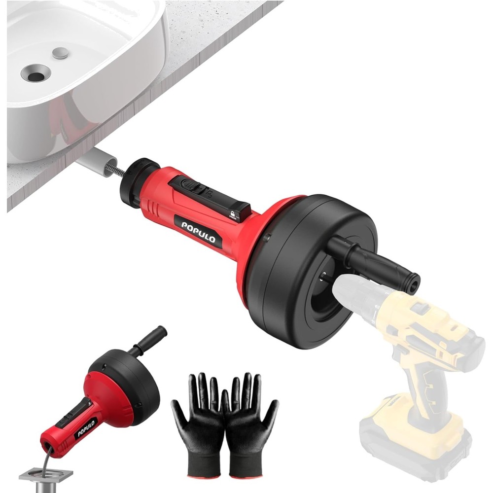 17FT Drain Snake with Auto-Feed & Drill Adapter for Easy Clog Removal
